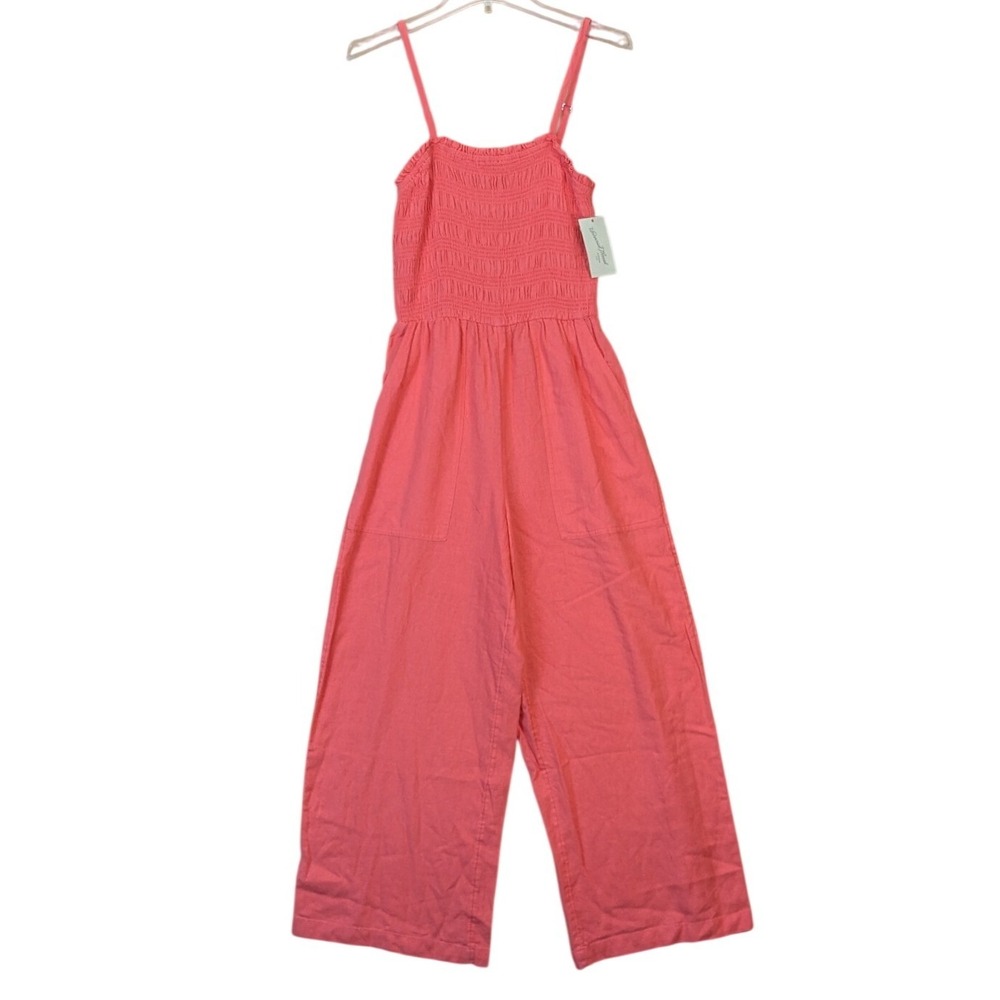 Universal Thread Womens‎ Coral Pink Smocked Linen Blend Wide Leg Jumpsuit XS NWT
